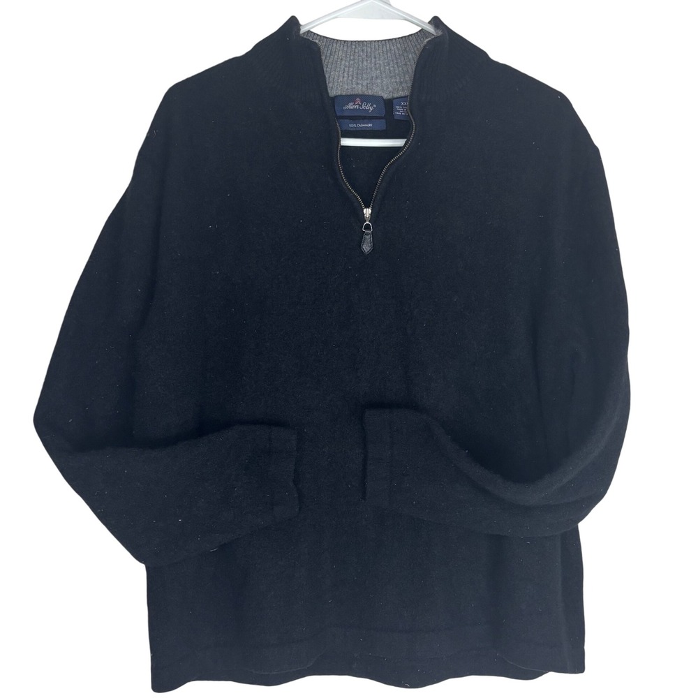 Allen Solly Sweater Mens XXL Black 100% Cashmere Quarter Zip Mock Neck Pullover